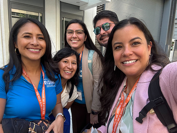 Immigrants Rising team (Iliana P., Alejandra G., Daniela R., Pedro R.) and Dr. Marlene Orozco join CIPC’s 2026 Immigrant Day of Action