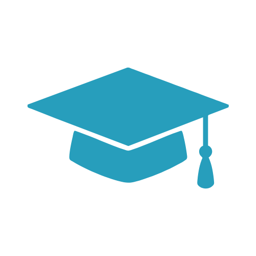 Icon graphic of a graduation cap.