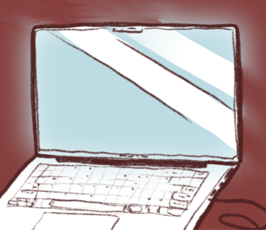 Illustration of a laptop with illuminating screen.