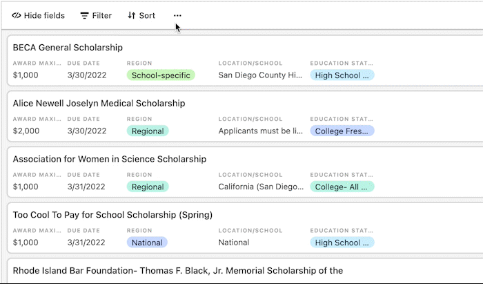 Example of using the list toolbar and adding filter condition to refine search.